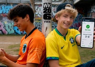 jongens die op mobiel wedden op voetbal wk