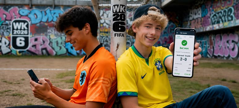 jongens die op mobiel wedden op voetbal wk