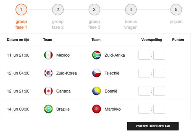 WK poule voorspelling invullen bij Intikkertje
