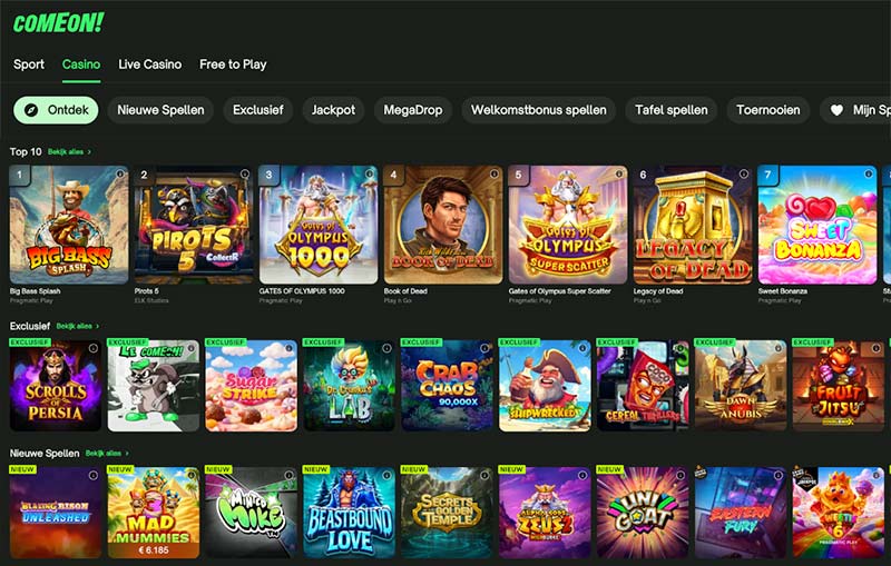 comeon nederland website