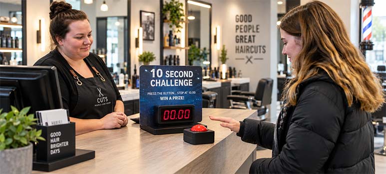 10 Second Challenge waarbij de timer op 10,00 seconden moet worden gestopt