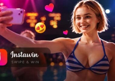 Instawin casinospel van Galaxsys waarbij je door een feed swipet