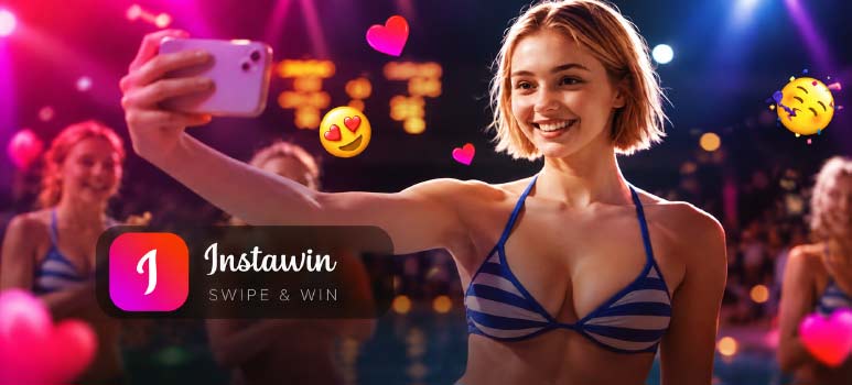 Instawin casinospel van Galaxsys waarbij je door een feed swipet
