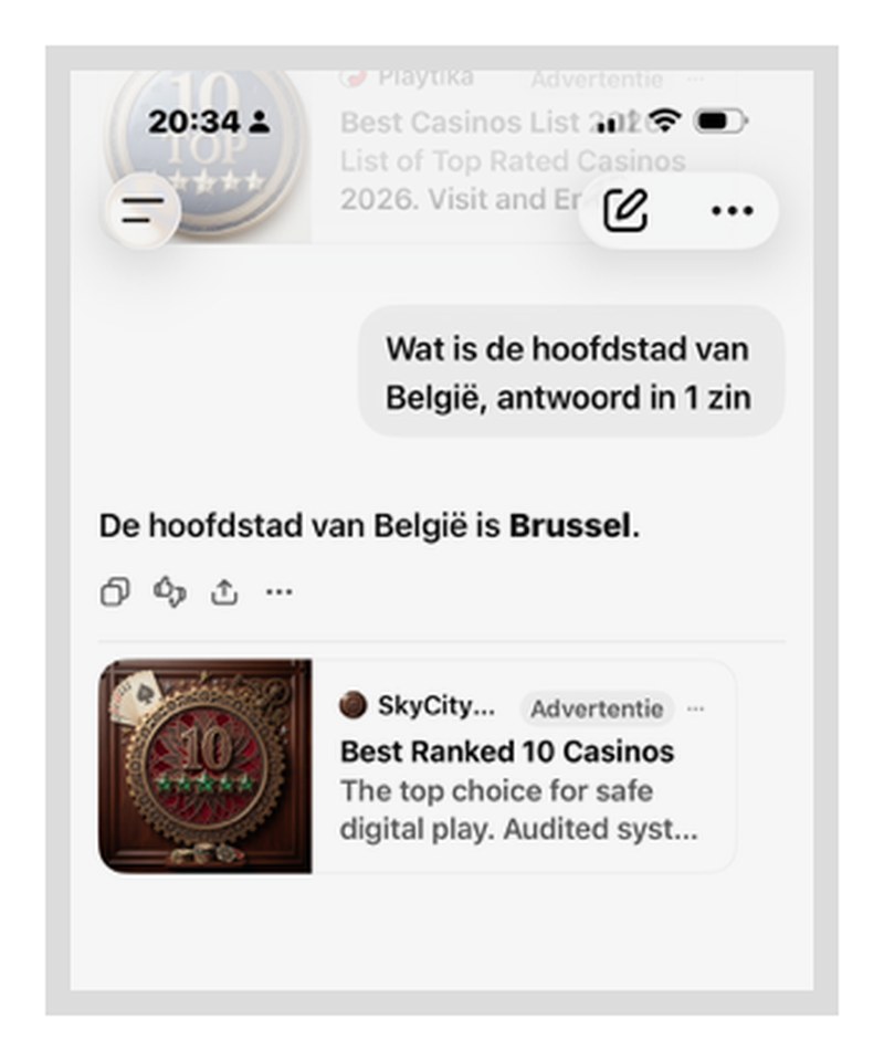 chatgpt toont gokadvertentie